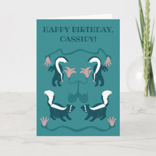 Skunks and Flowers Mörk Teal Grönt Birthday Kort