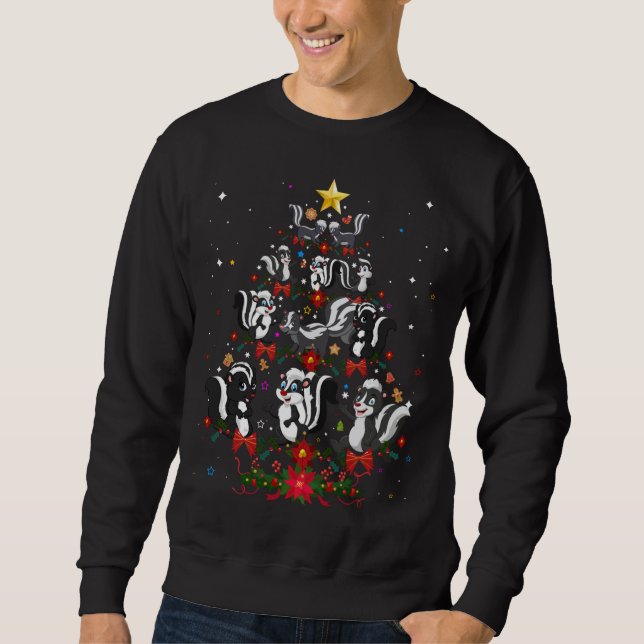Skunks Julafton Träd Gift Santa Hat Skunks jul Lång Ärmad Tröja (Framsida)
