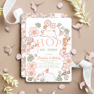 Skutt om Över Bunny Boho Blommigt 1:a födelsedagen Inbjudningar