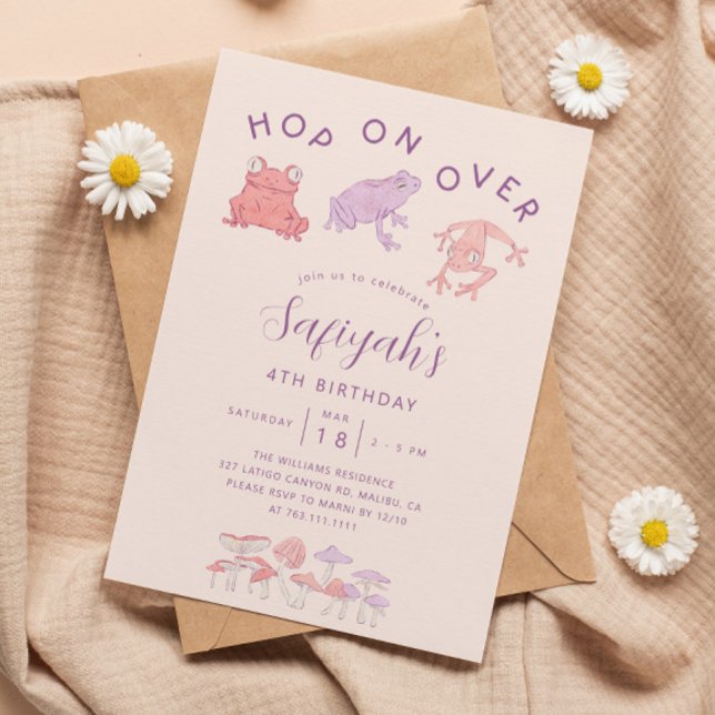 Skutt on Over Frogs Girl Födelsedagsfest Inbjudningar (Skapare uppladdad)