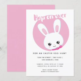 Skutt on over Påskägg Hunt Cute Rosa White Bunny Inbjudningar