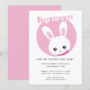 Skutt on over Påskägg Hunt Cute Rosa White Bunny Inbjudningar