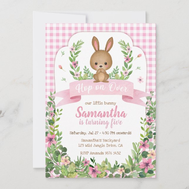 Skutt över | Cute Bunny Birthday Inbjudningar (Framsida)