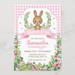 Skutt över Cute Bunny Birthday Inbjudningar