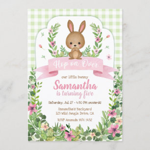 Skutt över Cute Bunny Birthday Inbjudningar