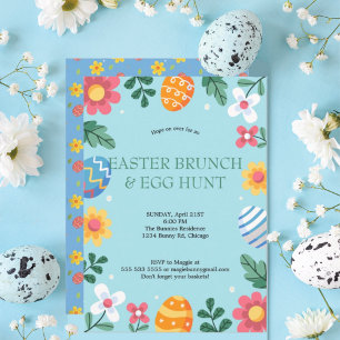 Skutt på Över Påsk Brunch Egg Hunt Bunny Blommigt Inbjudningar
