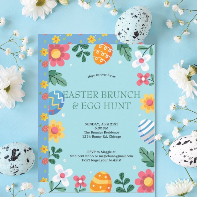 Skutt på Över Påsk Brunch Egg Hunt Bunny Blommigt Inbjudningar (Skapare uppladdad)