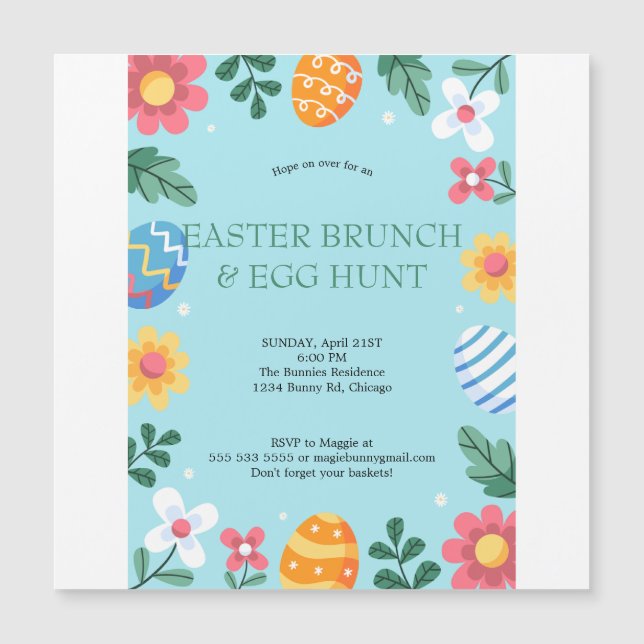 Skutt på Över Påsk Brunch Egg Hunt Bunny Blommigt Magnetisk Inbjudningskort (Framsida)