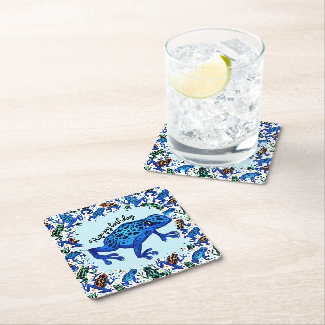 Skutt-py Birthday Tropical Frog Drink Coasters Underlägg Papper Kvadrat (Insitu)