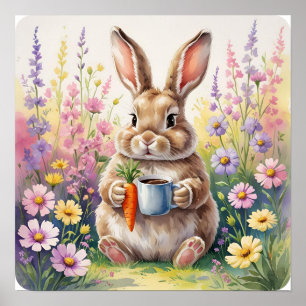Skutt & Sip - Cute Rabbit with Carrot Kopp Poster