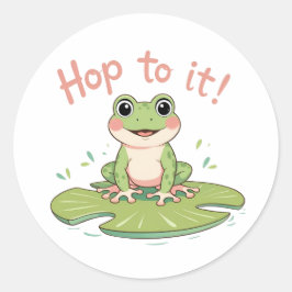 Skutt till det! Cute Frog Lily Pad Sticker Runt Klistermärke
