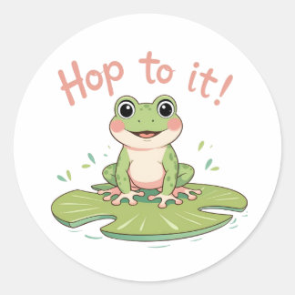 Skutt till det! Cute Frog Lily Pad Sticker Runt Klistermärke