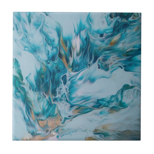 Sky blue and Ocean Green Abstract Painting Kakelplatta (Framsidan)