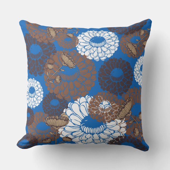 Sky Blue Broun Flower Throw Pillow Kudde (Framsida)