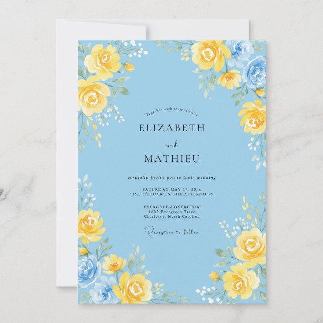 Sky Blue Floral Arrangement Wedding Inbjudningar (Framsida)