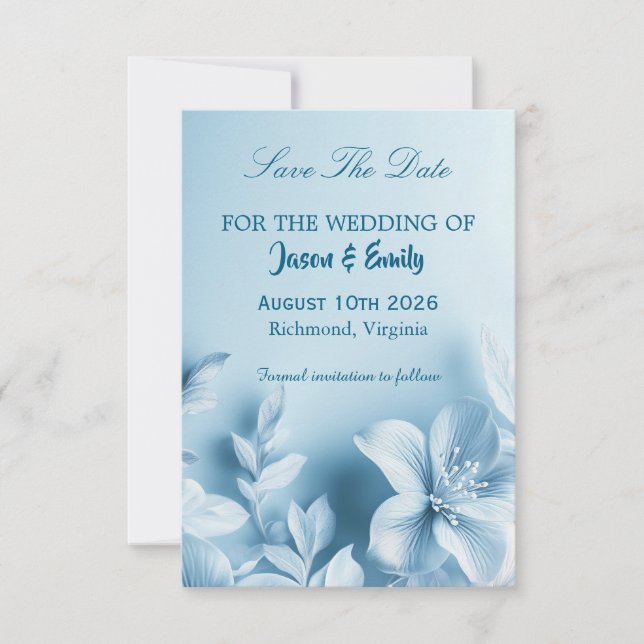 Sky Blue Floral Save The Date Card Spara Datumet (Framsida)