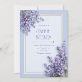 Sky Blue French Lavender Gold Frame Wedding Inbjudningar