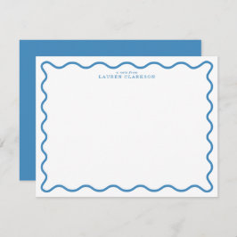 Sky Blue Modern Wavy Border Note Card Inbjudningar