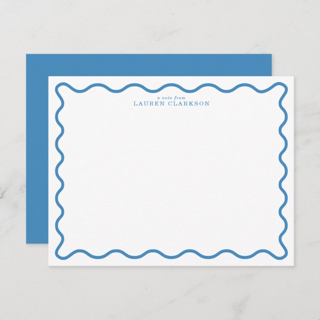 Sky Blue Modern Wavy Border Note Card Inbjudningar (Fram/baksida)