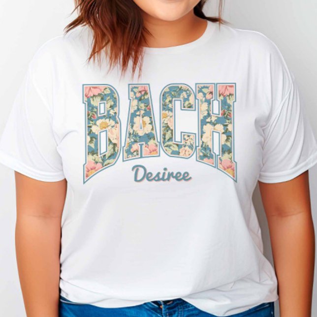 Sky Blue Retro Floral BACH Bridesmaid T Shirt (Skapare uppladdad)