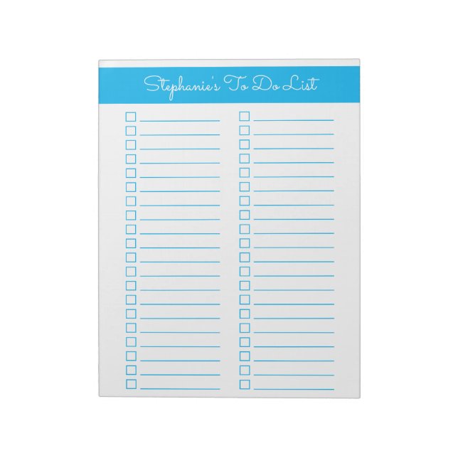 Sky Blue Vertical 8.5x11 Two Column Checklist Anteckningsblock (Roterad)