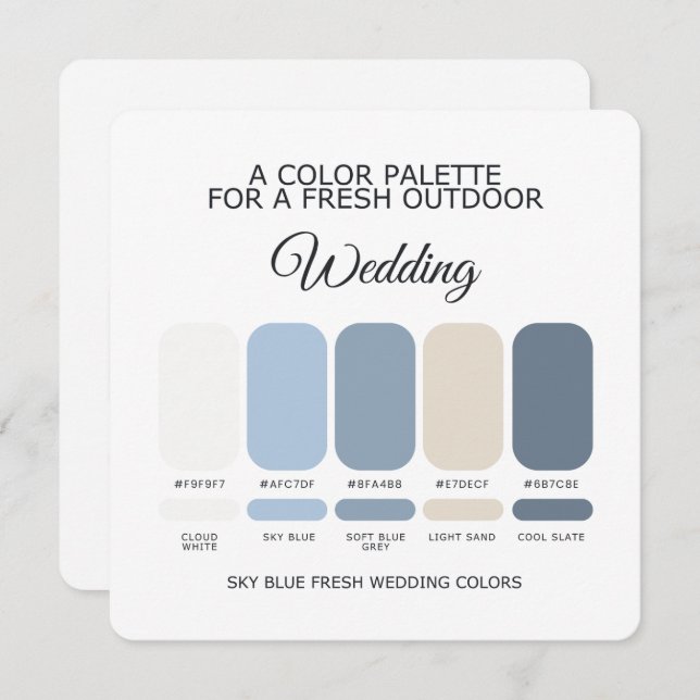 Sky Blue Wedding Color Palette Card Inbjudningar (Fram/baksida)