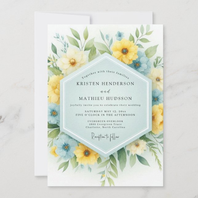 Sky Blue & Yellow Meadow Wedding Inbjudningar (Framsida)