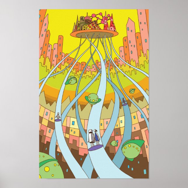 Sky city accessible by high-speed elevator. poster (Framsidan)