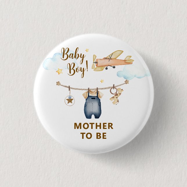 Sky Clothesline Airplane Mother To Be Baby Shower Knapp (Framsida)