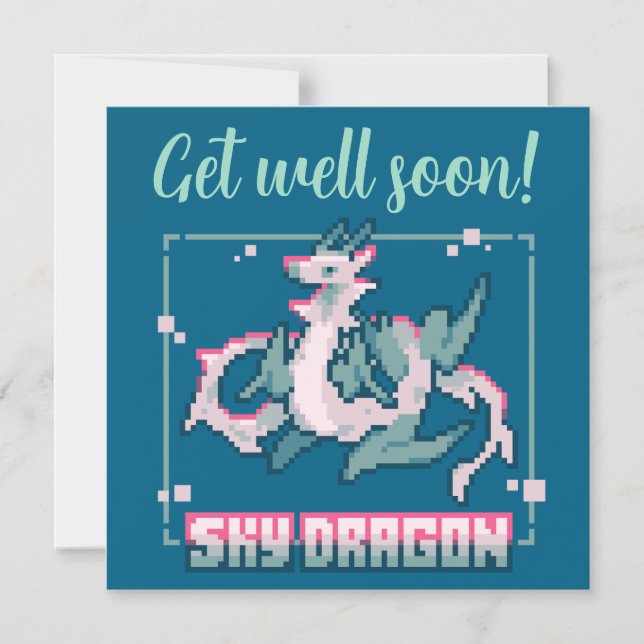 Sky Dragon pixel art Get well soon Magnetisk Inbjudningskort (Framsida)