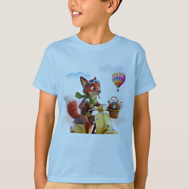 "Sky Fox" Dawn Aviator Cute Animal Adventure T Shirt (Framsida)