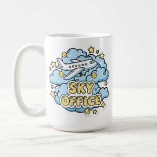 Sky Office - Söt flygplans- och moln tecknad film Kaffemugg