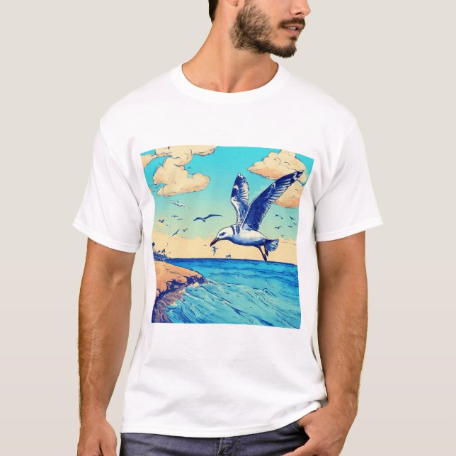 Skybound Fiskmås: A Journey of Elegance" T Shirt (Framsida)