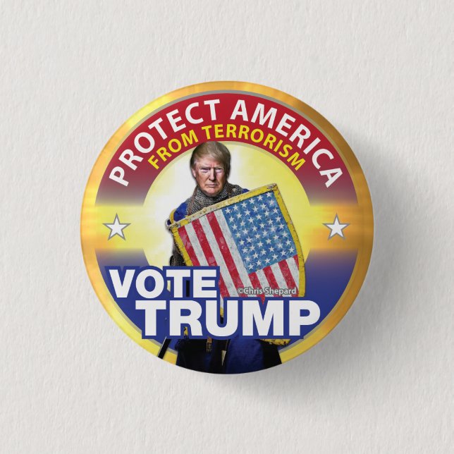 SKYDDA AMERIKA FRÅN TERRORISM! RÖSTA TRUMP! SÄKERH KNAPP (Framsida)