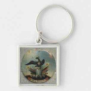 Skydda av ett Prussian kommenderar, 1764 Fyrkantig Silverfärgad Nyckelring
