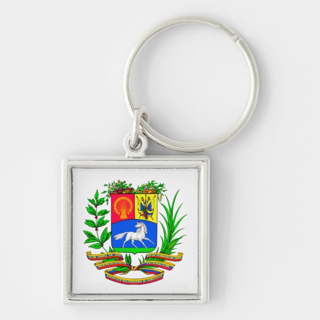 Skydda av Venezuela Fyrkantig Silverfärgad Nyckelring (Framsidan)