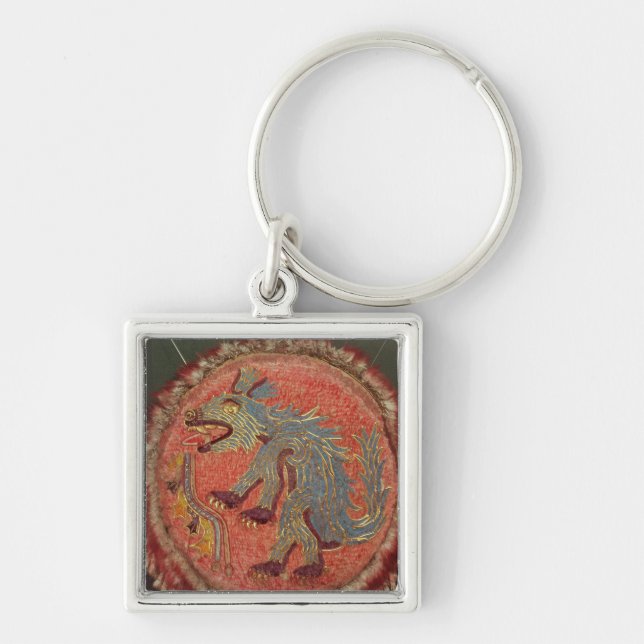 Skydda c.1500 fyrkantig silverfärgad nyckelring (Framsidan)