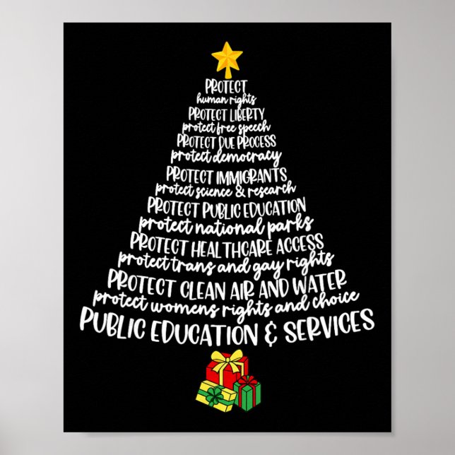 Skydda demokrati julgran T-shirt, subtilt ant- Poster (Framsidan)