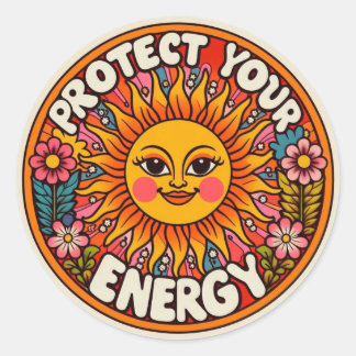 Skydda din energisticker - Retro 70-tals sol & flö Runt Klistermärke