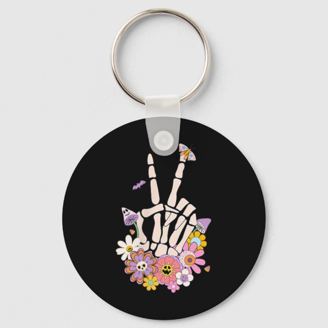 Skydda Din Frid Blomma Skalle Skelett Hand Ment Nyckelring (Framsida)