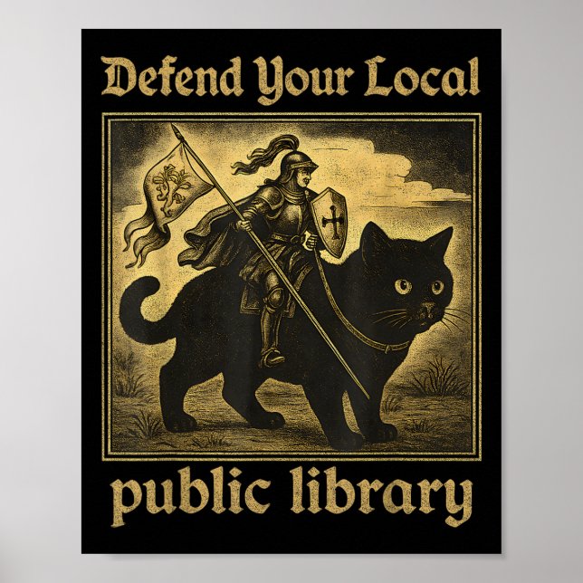 Skydda din lokala Bibliotek-katt Knight Tee Poster (Framsidan)