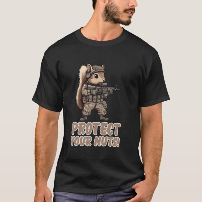 Skydda Dina Nötter Ninja Ekorre Samuraj T Shirt (Framsida)