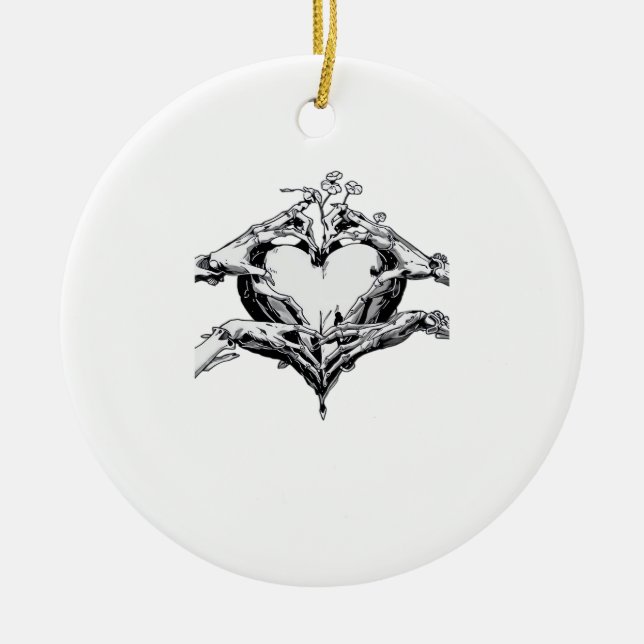 Skydda ett hjärta - Skeleton Hand Heart Julgransprydnad Keramik (Framsidan)