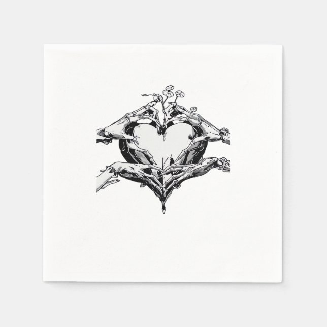 Skydda ett hjärta - Skeleton Hand Heart Pappersservett (Framsidan)