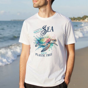 Skydda havsplastisk fri sköldpadda Älskare T Shirt