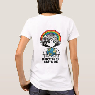 🌈 "Skydda jorden – Animeflicka som håller planete T Shirt