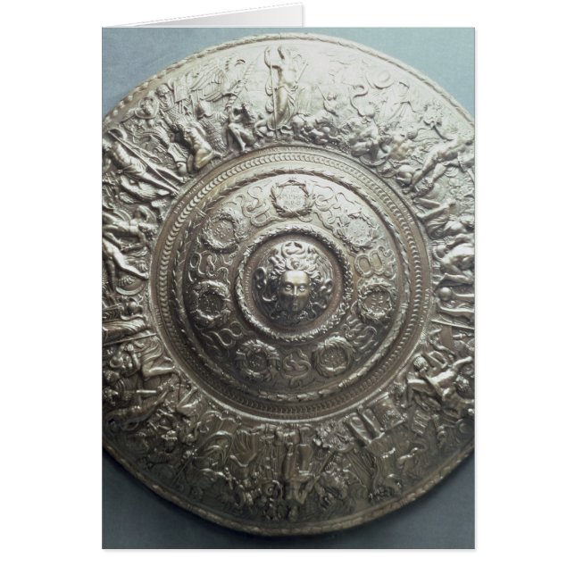 Skydda med huvudet av medusaen, 1552 hälsningskort (Framsidan)