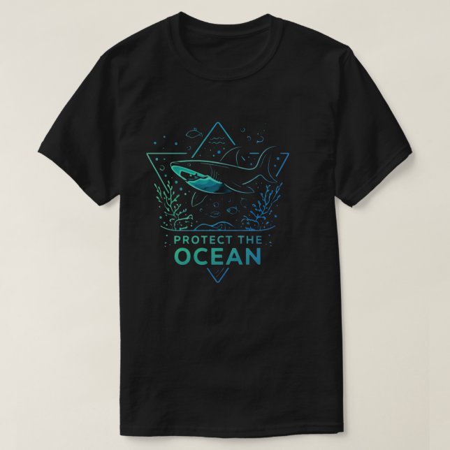 Skydda Oceanen - Neonhaj Konserveringsdesign T Shirt (Design framsida)