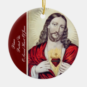 SKYDDA OSS O HELIG HJÄRT AV JESUS JULGRANSPRYDNAD KERAMIK
