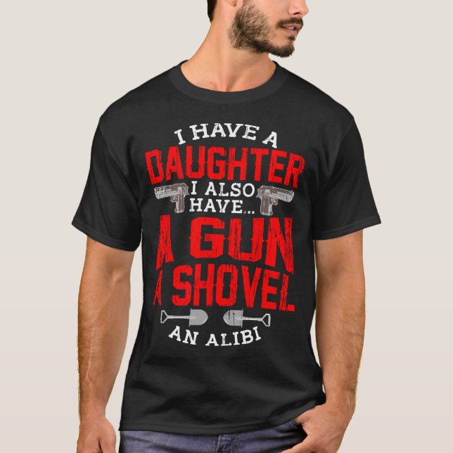 Skydda Pappa Dotter Girls Shovel Gun Ali T Shirt (Framsida)